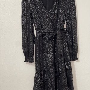 NWT DKNY Black and Gray Long Sleeve Wrap Dress